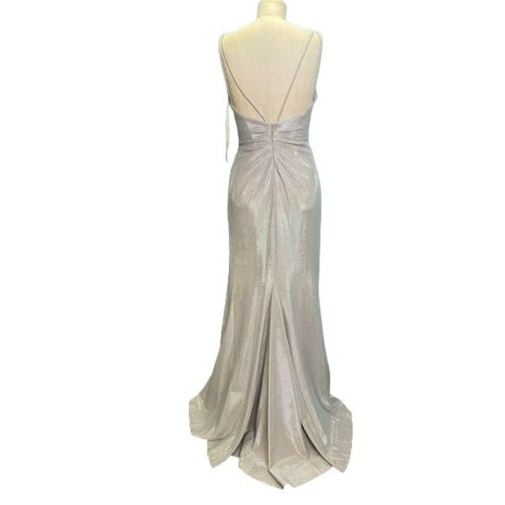 Faviana Shimmery Platinum V-Neck Open Back Evening Gown 10257 Size 0 NWT - Picture 2 of 5